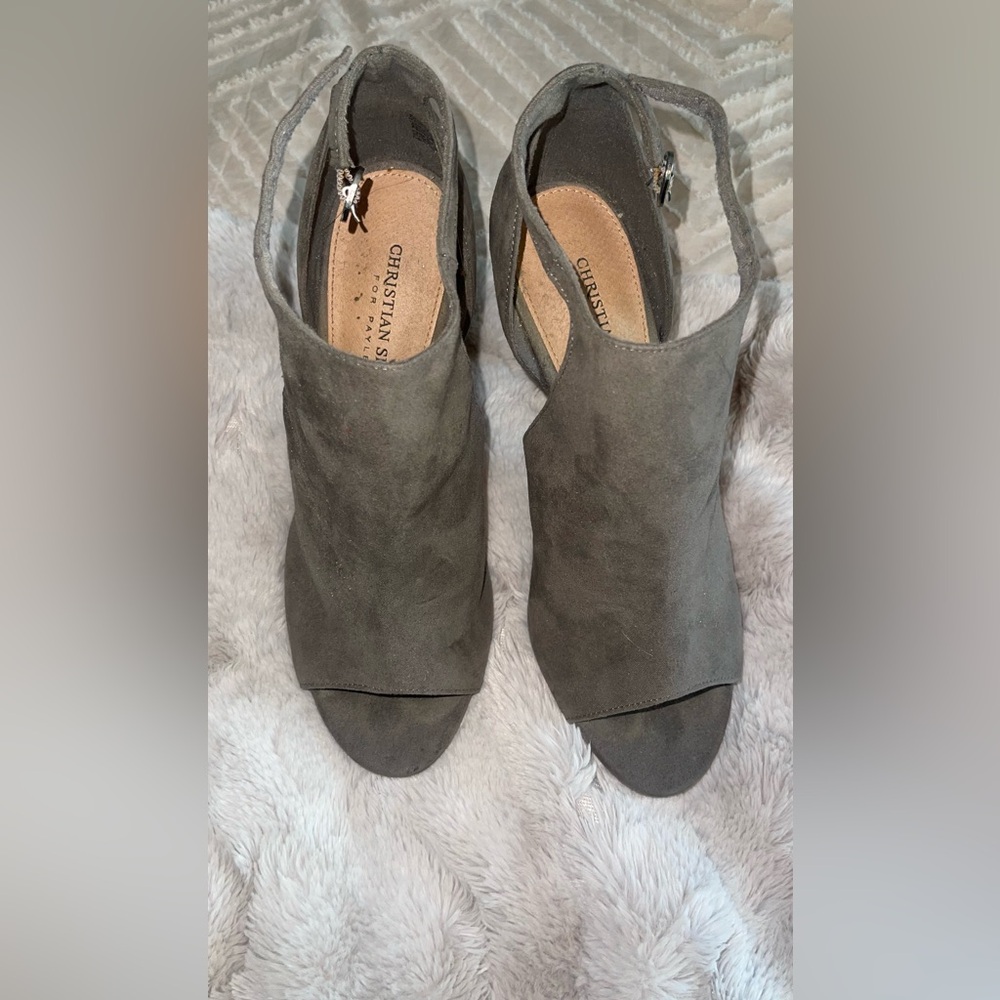 Christian Siriano- Women’s Open-Toe Suede Peep-Toe Slingback Heels - Gray - Picture 4 of 11